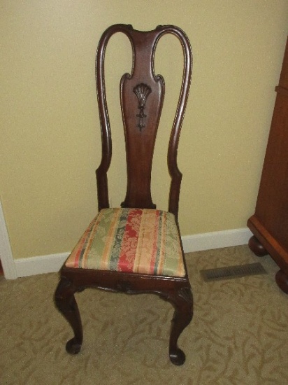 Queen Anne Style Urn Splat High Back Chair Ornately Embellished Scalloped Shell