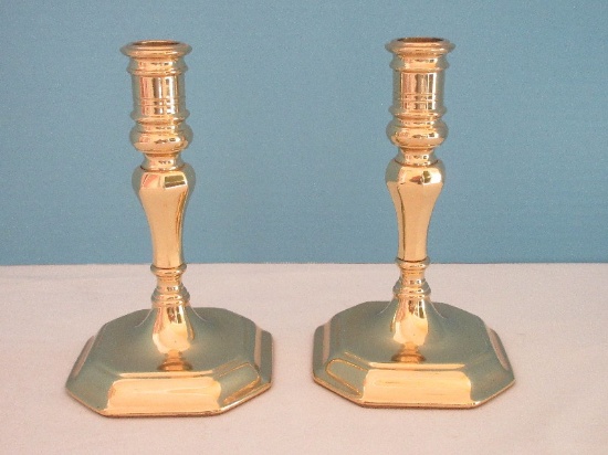 Pair - Baldwin Brass 6 7/8" Console Candlesticks on Octagon Base Traditional Design