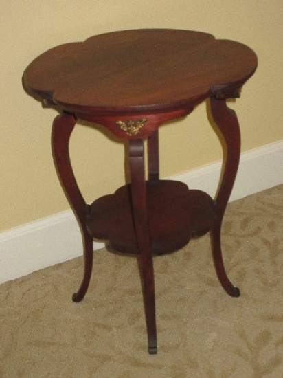 Victoria Era Style Splendid Diminutive Clover Leaf Accent Table w/ Base Shelf