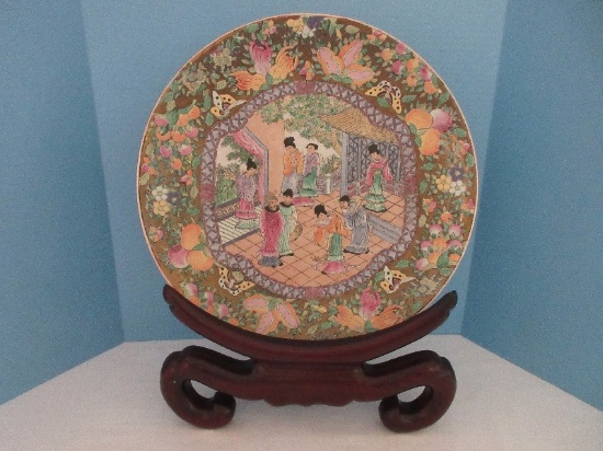 Awesome Semi-Porcelain Oriental Design 16" D Charger w/ Chinoiserie Display Stand