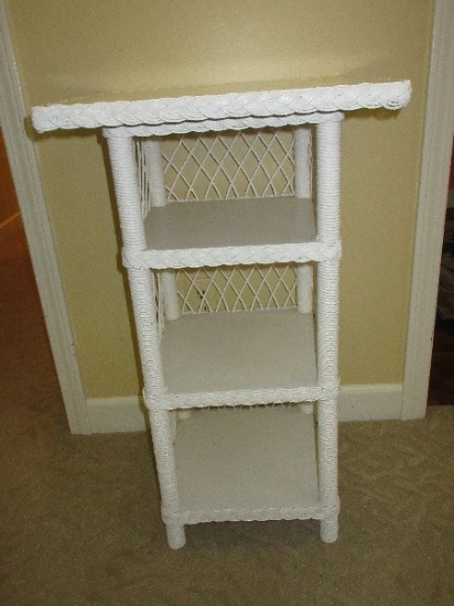 Painted White Wicker Étagère Braided Trim