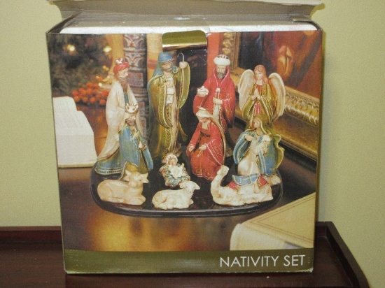 11 Piece - Kirklands Nativity w/ Wood Display Base in Original Box