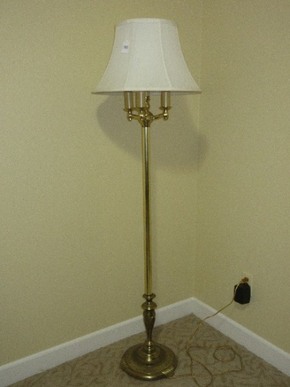 Hollywood Regency Style Brass Tone 3 Arm Candelabra Floor Lamp