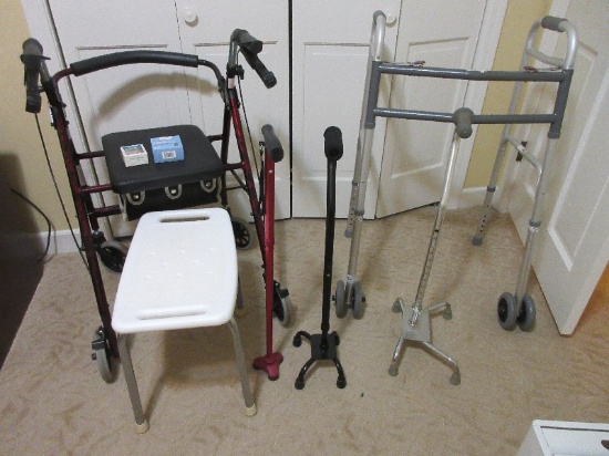 Geriatrics Group - Shower Bench, Canes, Folding Walker, Merits Walker w/ Seat