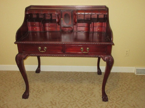 Mahogany Chippendale Style Escritoire Secretary Writing Desk Elaborate Carved Details