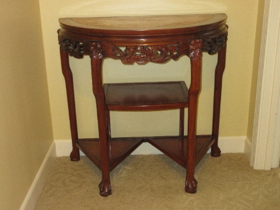 Extraordinary Heavily Carved Chinese Chippendale Style Mahogany Demilune Étagère