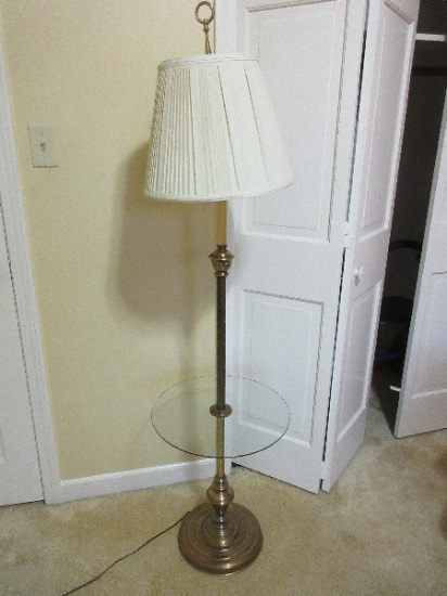 Brass Tone Candle Stick Floor Lamp Glass Table