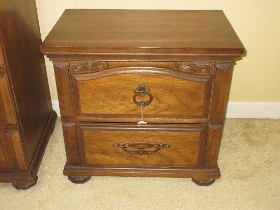 Bassett Furniture Pecan Finish 2 Drawer Night Stand Transitional Modern Design