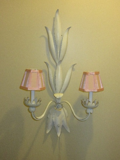 Cool Hollywood Regency Painted Double Arm Candlestick Electric Wall Sconce