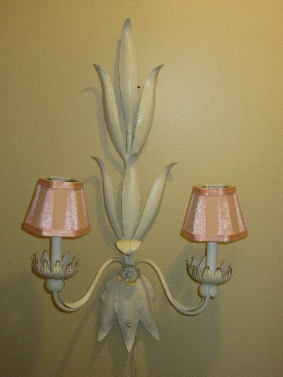 Cool Hollywood Regency Painted Double Arm Candlestick Electric Wall Sconce