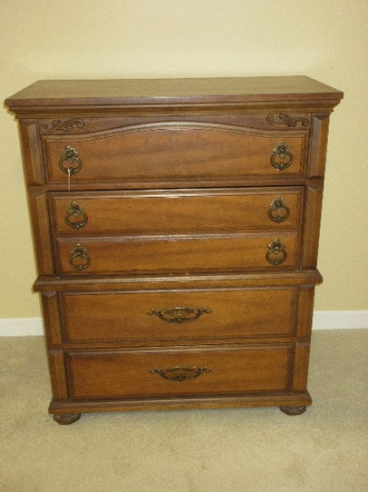 Bassett Furniture Pecan Finish Chest of Drawers Transitional Modern Design