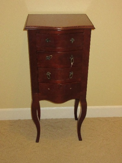 Bombay Co. Traditional Cherry Finish Bow Front Jewelry Armoire Lined 4 Drawers Beaded Trim