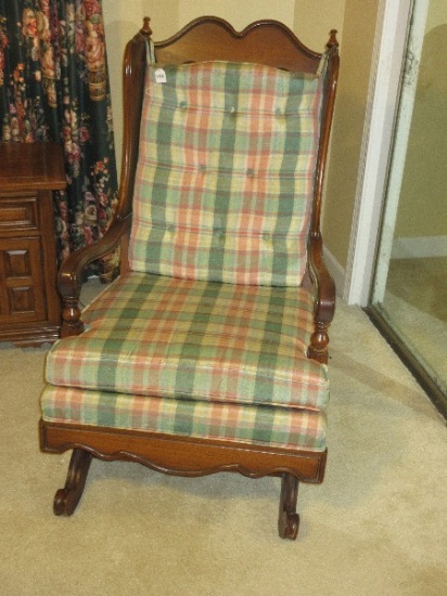 Unique French Provincial Style Platform Rocker Rocking Arm Chair Pecan Finish