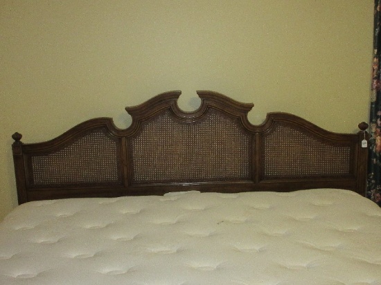 French Provincial Style Pecan Finish King Size Headboard Triple Cane Panels