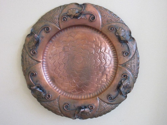 Spectacular Gregorian Metal Crafters 18" D Wall Décor Copper Charger Art Nouveau Design