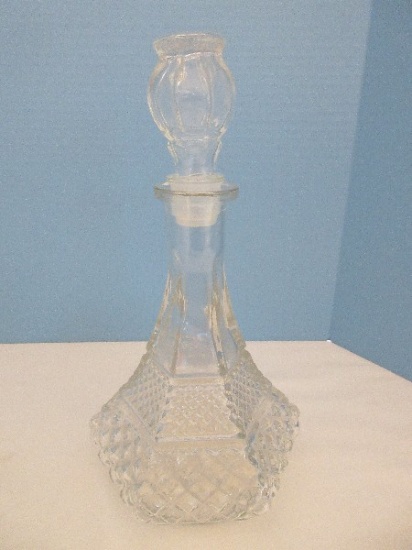 Anchor Hocking Wexford Pattern Pressed Glass Ships 12" Decanter & Stopper