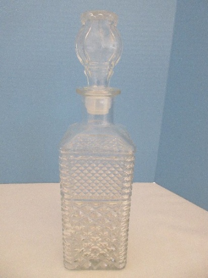Anchor Hocking Pressed Glass Wexford Pattern Square 12 1/2" Decanter w/ Stopper