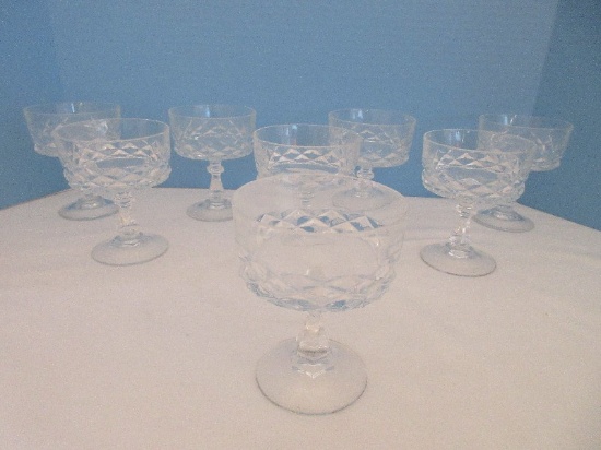 Set - 8 Cristal D' Arques-Durand Diamond Pattern Cut Design Multi-Faceted Stem