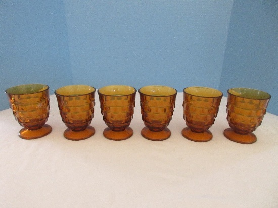 Set - 6 Colony Pressed Glass Amber Whitehall Pattern Amber Stacked Cube Design