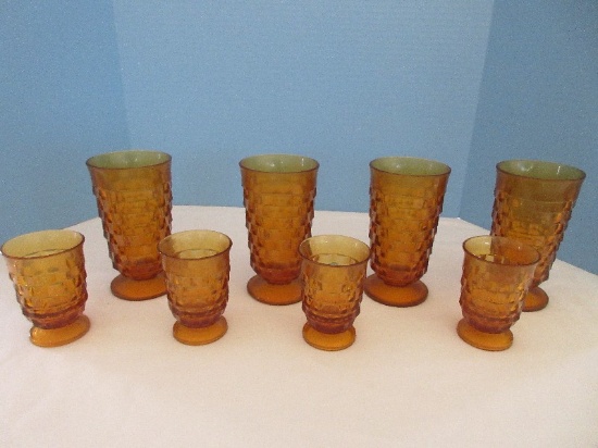 8 Colony Pressed Glass Amber Whitehall Pattern Amber Stacked Cube Design