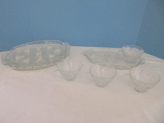 Vintage Anchor Hocking Glass 8 Piece Snack Set Grape Vine Pattern Grape Clusters