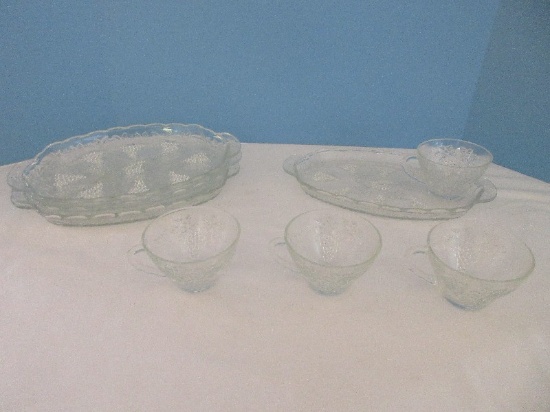 Vintage Anchor Hocking Glass 8 Piece Snack Set Grape Vine Pattern Grape Clusters