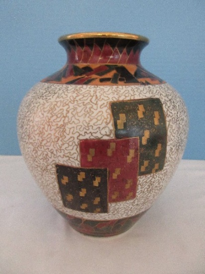 Semi-Porcelain Bulbous Shape 9" Vase Abstract Modernist Design