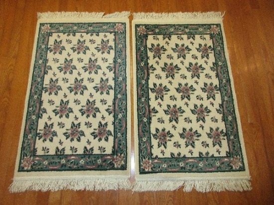 Pair - Magic Luxurilon Olefin Pile Victorian Flower Lambs Wool Pattern Scatter Rugs