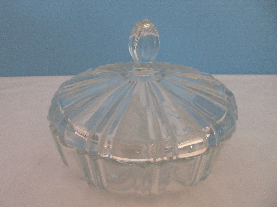 Anchor Hocking Depression Glass "Old Café" Pattern Round Candy Dish & Finial Lid