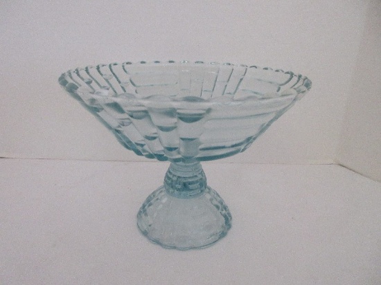 Hard To Find Jeannette Glass Aqua Ice Blue Pedestal Compote Floragold/Louisa Pattern