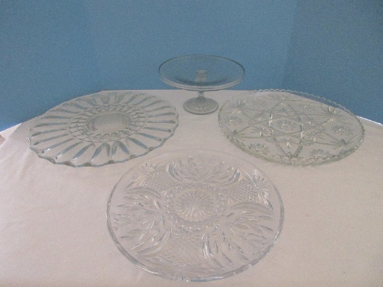 Group - Anchor Hocking Pressed Glass Prescut Pattern Star/Fan Design 13 1/2" Cupped Edge