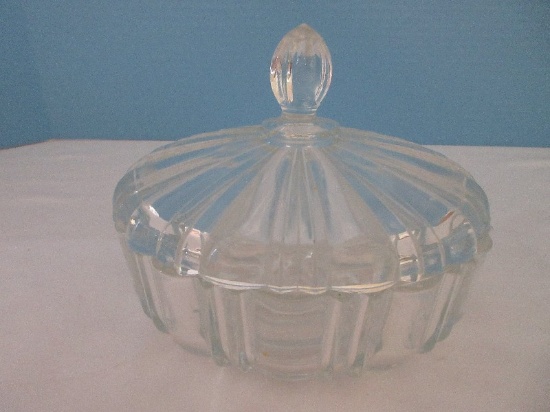 Anchor Hocking Depression Glass "Old Café" Pattern Round Candy Dish & Finial Lid