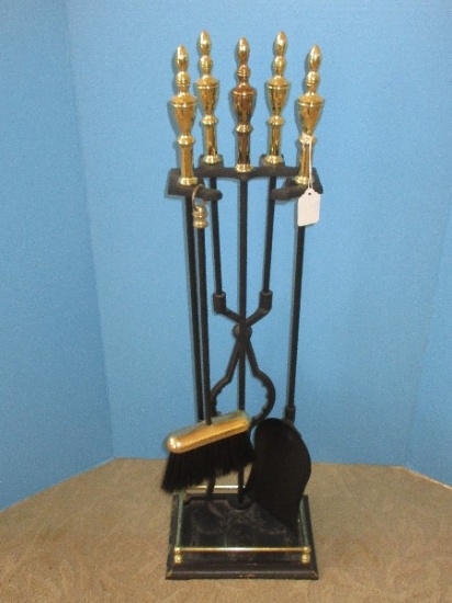 5 Piece - Victorian Era Style Fireplace Tool Set w/ Stand Base w/ Gallery