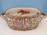 Fish Bowl Semi-Porcelain Oblong Planter Heavily Adorned Hand Painted