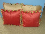 Collection 4 Accent Down Filled Pillows w/ Multi-Color Tassels Fringe Iridescent Shantung