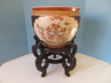 Exceptional Semi-Porcelain Jardinière Planter Hand Painted Oriental Floral Foliage