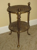 French Inspired Heavily Embellish Brass Tone Round Two-Tier Side Table