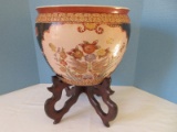 Exceptional Semi-Porcelain Jardinière Planter Hand Painted Oriental Floral Foliage
