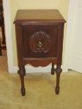 Mahogany Depression Era Style Smoke Stand Cabinet Panel Door w/ Applied Accent