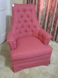 Mid-Century Style Curved Tufted Back Occasional Arm Chair w/ Pleated Skirt