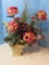 Silk Floral Arrangement in Stoneware Planter Mottled Glaze Finish