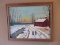 Red School Winter Landscape Scene Original Art Work On Board in Frame