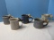 5 Pottery Mugs Shades of Blue Speckle Glaze w/ Various Animal Figures on Handles