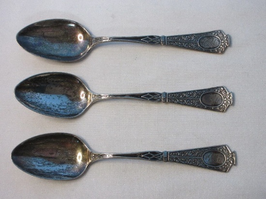 3 Antique C. Wendell & Sons Coin Silver 5 1/4" Five O'Clock Teaspoons