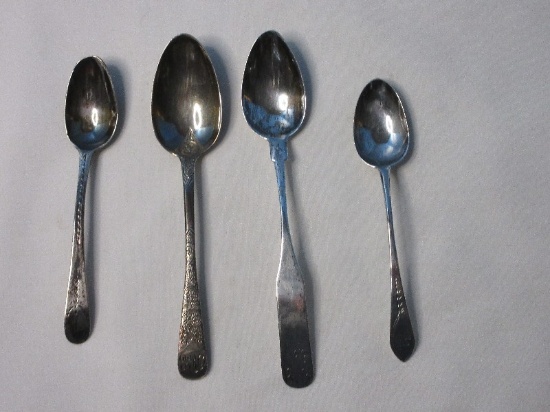 4 Sterling Silver Spoons 2 Have English Hallmarks One Unmarked, Davis & Brown 6" Teaspoons