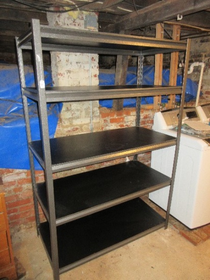 Metal Frame Storage Organizer Utility Rack w/ Black Laminate Board Shelves
