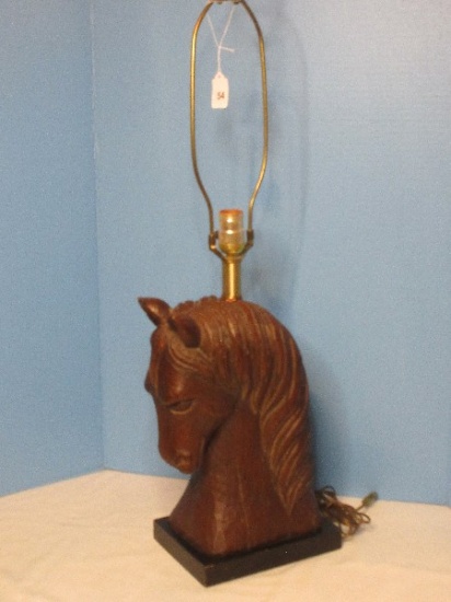 Resin Simulated Carved Wood Horse Bust on Black Base 33" Table Lamp