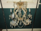 Exquisite Crystal 5 Arm Chandelier w/ Bobeche, Tear Drop Faceted Prisms