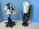 2 Unique Waxlily & Metal Foliage Accent Lamps Battery Powered Single Callalily 16