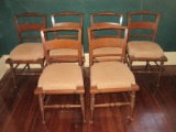 Vintage Set - 6 Classic Ring Turned Dining Chairs w/ Upholstered Seats on Bun Feet